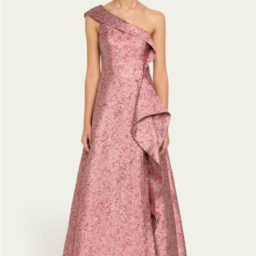 Rickie Freeman for Teri Jon One-Shoulder Metallic Gown